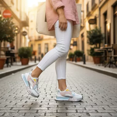 Adidasi dama casual albi cu roz CL2312 N11-1